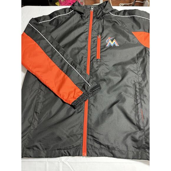 GIII Carl Banks MLB Miami Marlins Baseball Jacket Windbreaker Black Orange Large - Picture 6 of 11